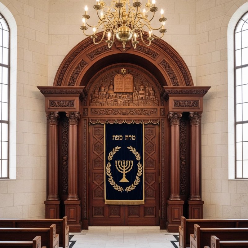 Majestic Hand-Carved Mahogany Wood Aron Kodesh Torah Ark by Mulyoharjo Furniture Indonesia