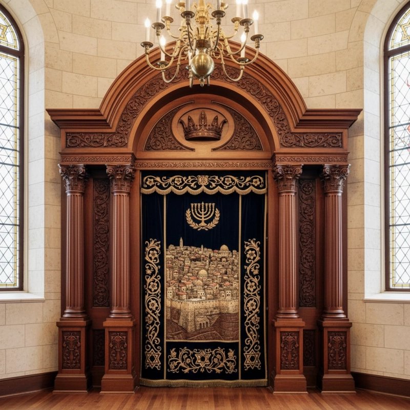 Exquisite Hand-Carved Mahogany Wood Aron Kodesh by Mulyoharjo for Sacred Spaces