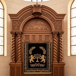 Exquisite Hand-Carved Mahogany Wood Aron Kodesh Torah Ark by Mulyoharjo Furniture