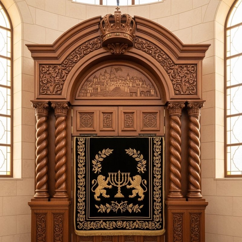 Exquisite Hand-Carved Mahogany Wood Aron Kodesh Torah Ark by Mulyoharjo Furniture