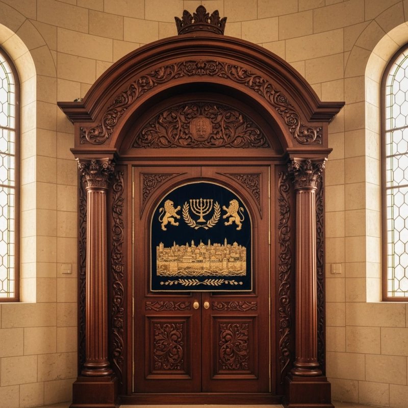 Exquisite Hand-Carved Mahogany Aron Kodesh Torah Ark by Mulyoharjo Furniture