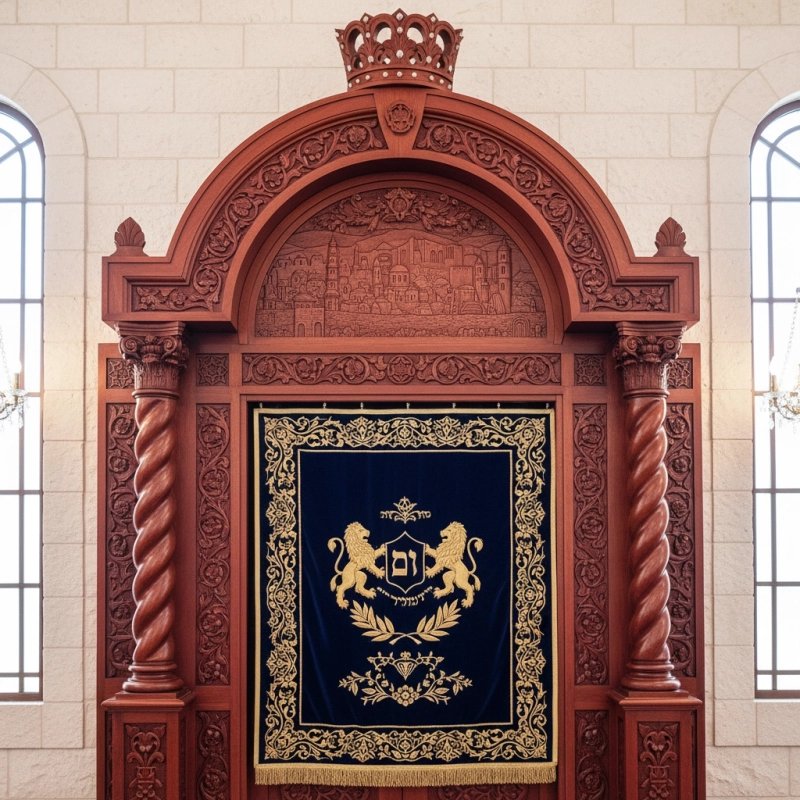 Majestic Hand-Carved Mahogany Aron Kodesh Torah Ark by Mulyoharjo Furniture