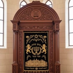 Regal Hand-Carved Mahogany Aron Kodesh Torah Ark by Mulyoharjo Furniture Indonesia