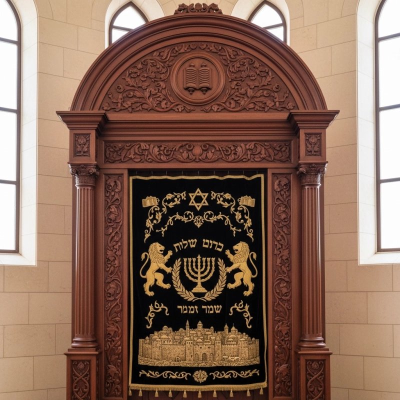 Regal Hand-Carved Mahogany Aron Kodesh Torah Ark by Mulyoharjo Furniture Indonesia