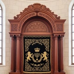 Majestic Hand-Carved Mahogany Aron Kodesh for Sacred Spaces by Mulyoharjo