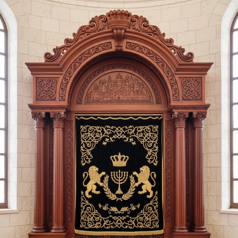 Majestic Hand-Carved Mahogany Aron Kodesh for Sacred Spaces by Mulyoharjo