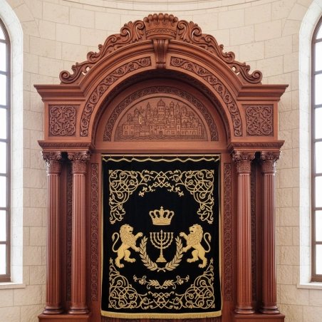 Majestic Hand-Carved Mahogany Aron Kodesh for Sacred Spaces by Mulyoharjo