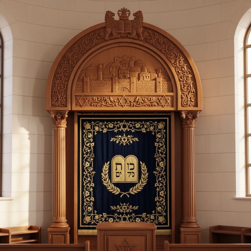 Exquisite Hand-Carved Mahogany Wood Aron Kodesh Torah Ark by Mulyoharjo Furniture Indonesia