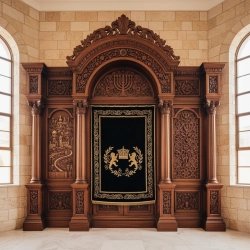 Majestic Mulyoharjo Hand-Carved Mahogany Aron Kodesh for Sacred Spaces