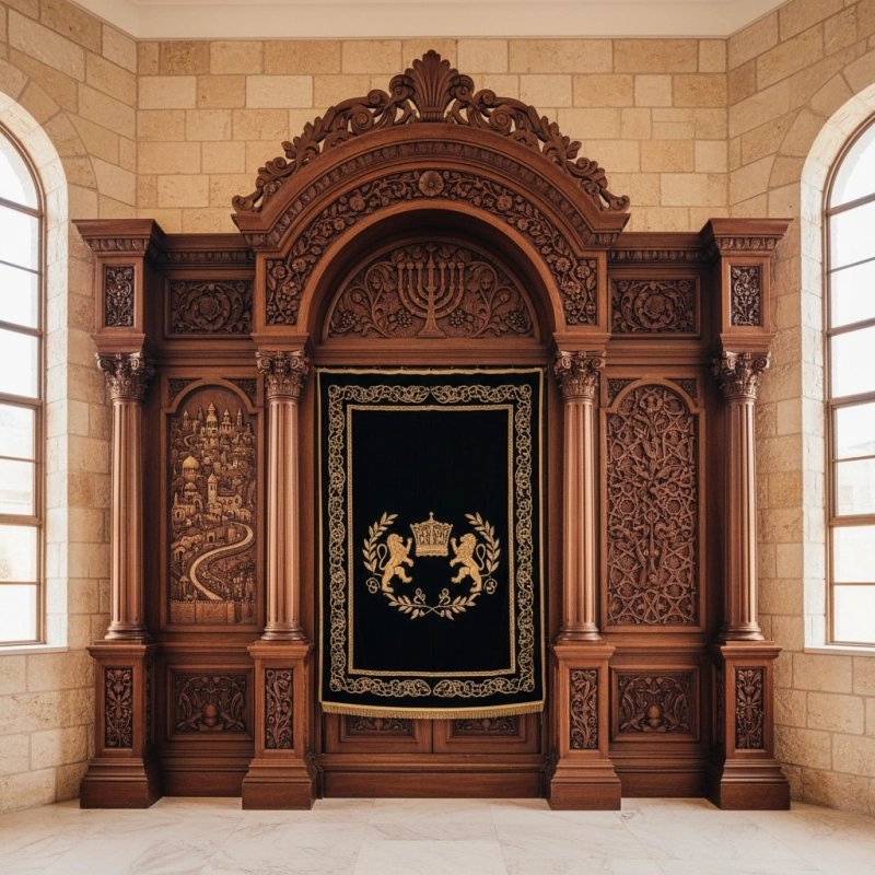 Majestic Mulyoharjo Hand-Carved Mahogany Aron Kodesh for Sacred Spaces