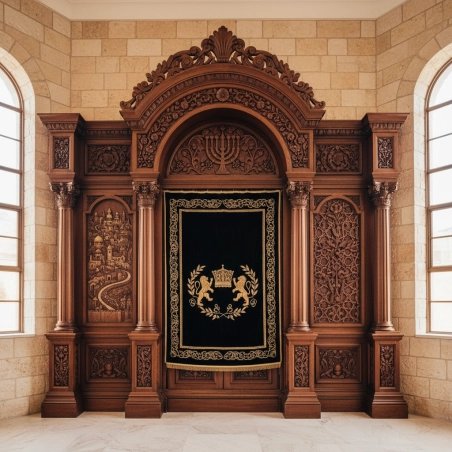 Majestic Mulyoharjo Hand-Carved Mahogany Aron Kodesh for Sacred Spaces