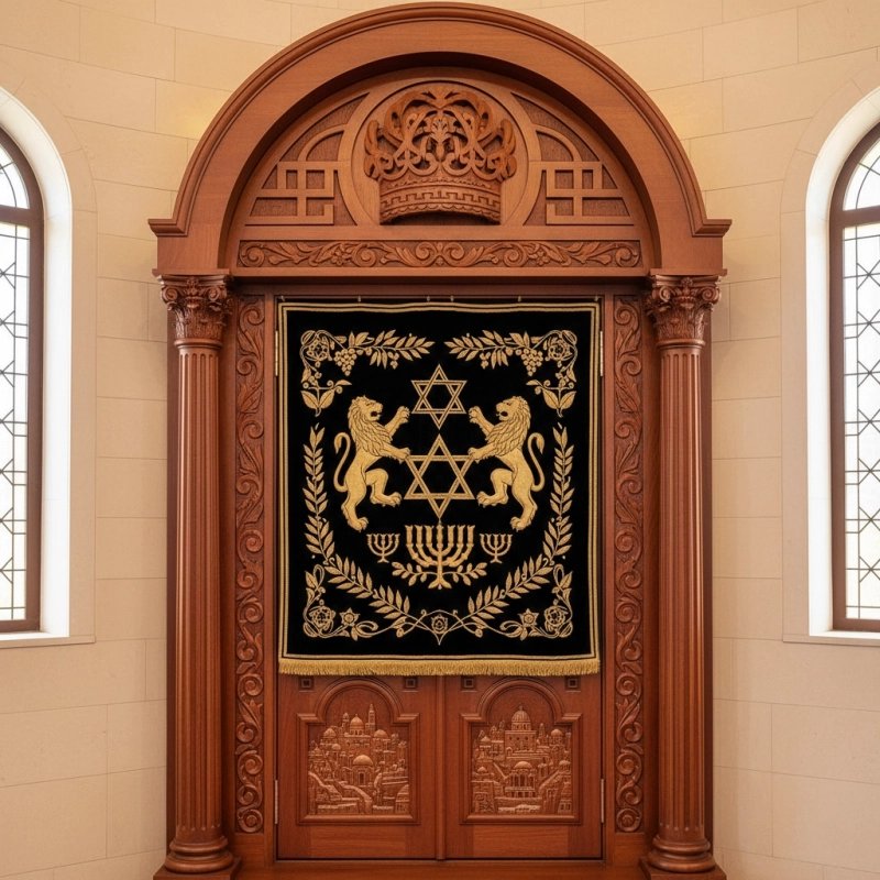 Exquisite Hand-Carved Mahogany Wood Aron Kodesh Torah Ark by Mulyoharjo Furniture