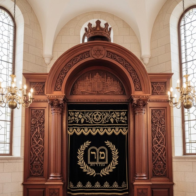 Majestic Hand-Carved Mahogany Wood Aron Kodesh Torah Ark by Mulyoharjo Furniture Indonesia