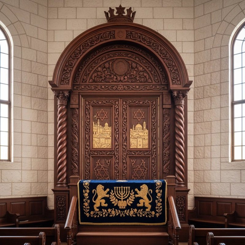 Elegant Handcrafted Mulyoharjo Mahogany Wood Aron Kodesh Torah Ark