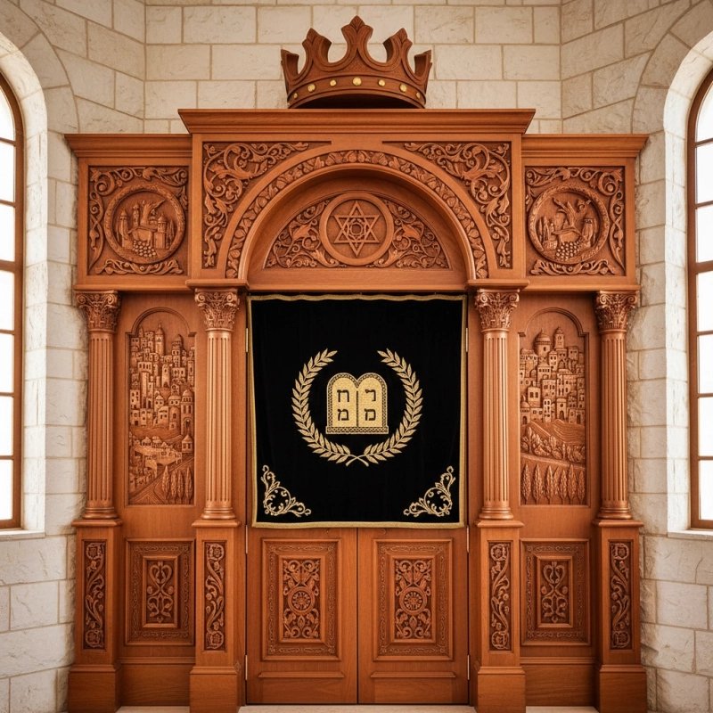 Majestic Hand-Carved Mahogany Wood Aron Kodesh by Mulyoharjo Furniture Indonesia