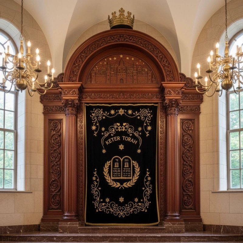 Majestic Hand-Carved Mahogany Aron Kodesh Torah Ark by Mulyoharjo Furniture