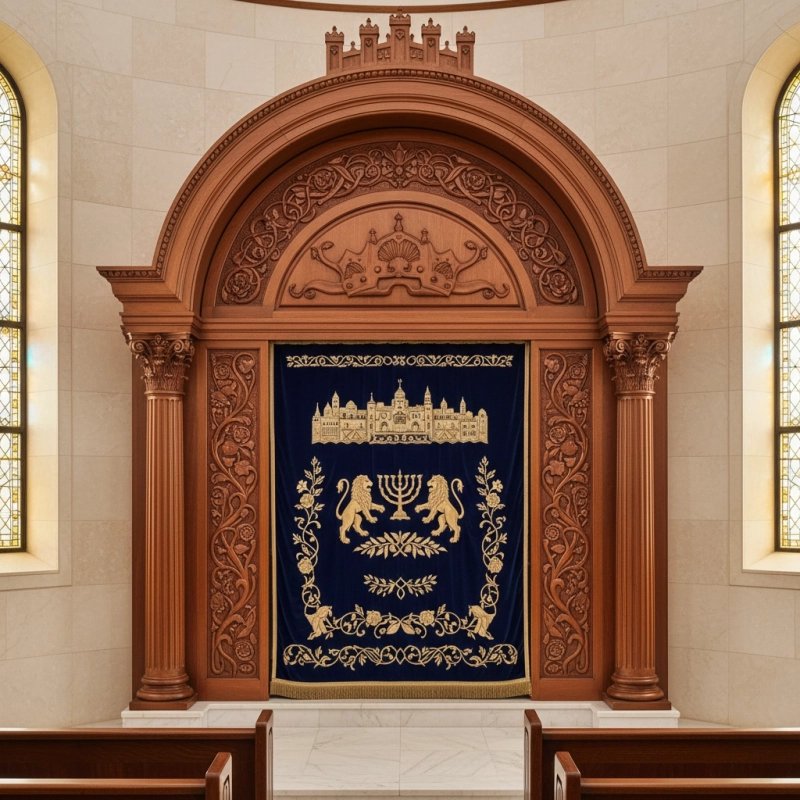 Exquisite Hand-Carved Mahogany Wood Aron Kodesh Torah Ark by Mulyoharjo Furniture