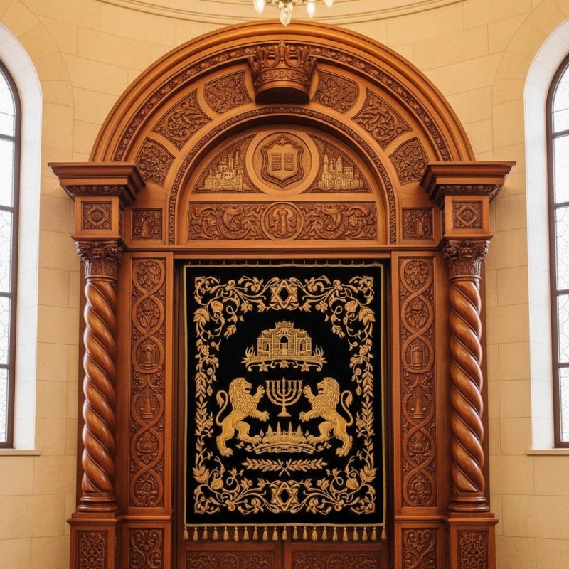 Exquisite Hand-Carved Mahogany Aron Kodesh Torah Ark by Mulyoharjo Furniture Indonesia