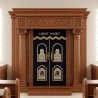 A realistic image of Mahogany Wood Aron Kodesh, Torah Ark hand carvings, image generated by Gemini-2.5-Flash.