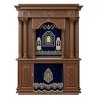 A realistic image of Mahogany Wood Aron Kodesh, Torah Ark hand carvings, image generated by Gemini-2.5-Flash.