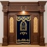 A realistic image of Mahogany Wood Aron Kodesh, Torah Ark hand carvings, image generated by Gemini-2.5-Flash.