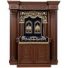 A realistic image of Mahogany Wood Aron Kodesh, Torah Ark hand carvings, image generated by Gemini-2.5-Flash.