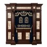 A realistic image of Mahogany Wood Aron Kodesh, Torah Ark hand carvings, image generated by Gemini-2.5-Flash.