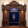 A realistic image of Mahogany Wood Aron Kodesh, Torah Ark hand carvings, image generated by Gemini-2.5-Flash.
