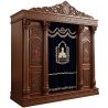 A realistic image of Mahogany Wood Aron Kodesh, Torah Ark hand carvings, image generated by Gemini-2.5-Flash.