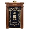 A realistic image of Mahogany Wood Aron Kodesh, Torah Ark hand carvings, image generated by Gemini-2.5-Flash.