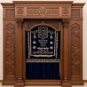 A realistic image of Mahogany Wood Aron Kodesh, Torah Ark hand carvings, image generated by Gemini-2.5-Flash.