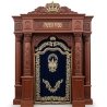 A realistic image of Mahogany Wood Aron Kodesh, Torah Ark hand carvings, image generated by Gemini-2.5-Flash.