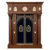 A realistic image of Mahogany Wood Aron Kodesh, Torah Ark hand carvings, image generated by Gemini-2.5-Flash.