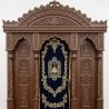 A realistic image of Mahogany Wood Aron Kodesh, Torah Ark hand carvings, image generated by Gemini-2.5-Flash.