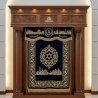 A realistic image of Mahogany Wood Aron Kodesh, Torah Ark hand carvings, image generated by Gemini-2.5-Flash.