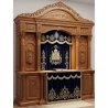 A realistic image of Mahogany Wood Aron Kodesh, Torah Ark hand carvings, image generated by Gemini-2.5-Flash.