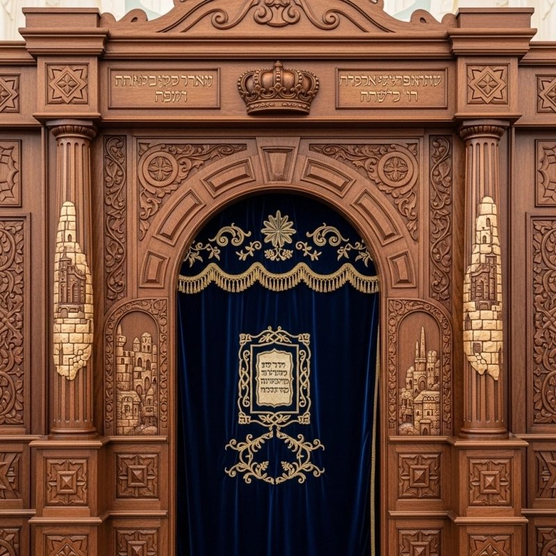Exquisite Hand-Carved Mahogany Wood Aron Kodesh Torah Ark by Mulyoharjo Furniture