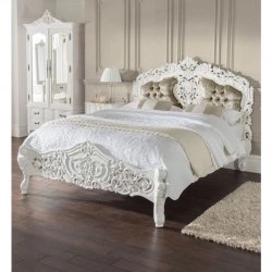 Luxury carved bed frame with painted design Mulyoharjo Furniture Supplier