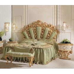 High-end classic painted bed with carved details Mulyoharjo Furniture Supplier