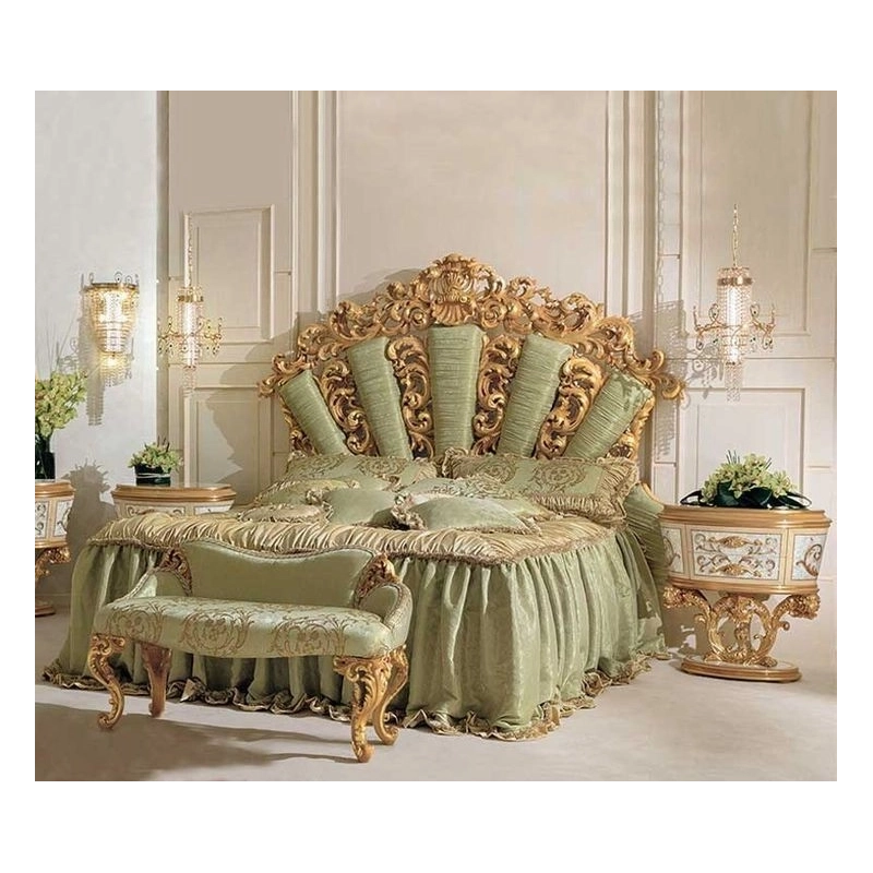 High-end classic painted bed with carved details Mulyoharjo Furniture Supplier