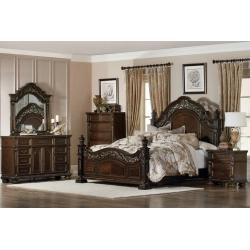 Painted wooden bed with carvings Mulyoharjo Furniture Wholesale