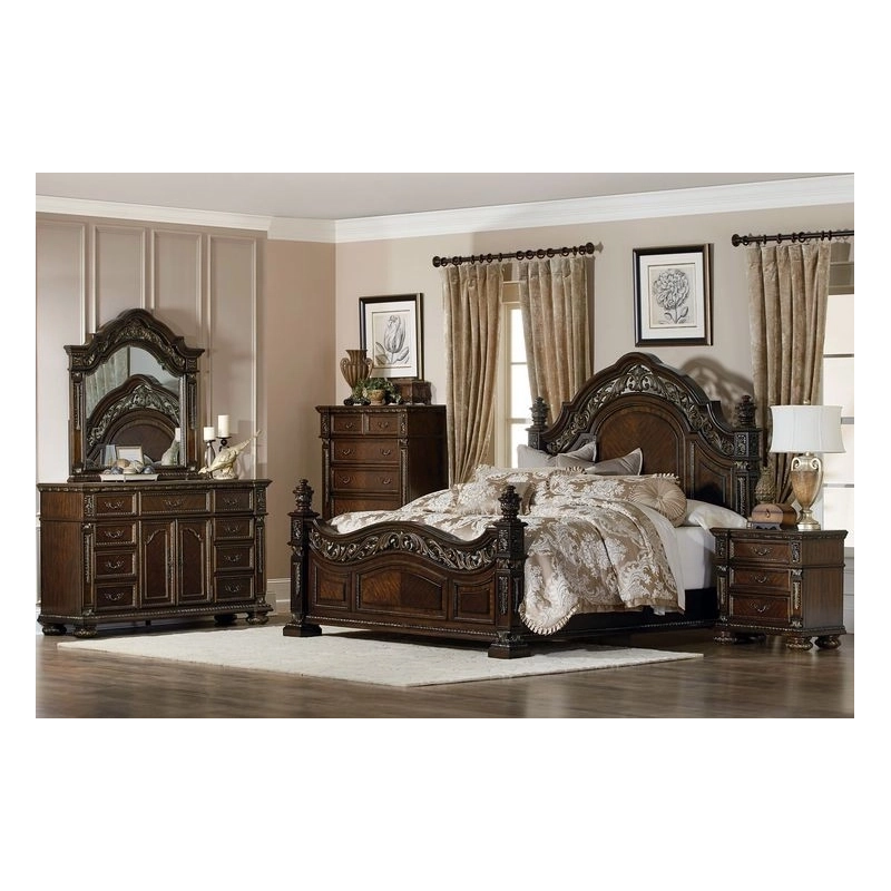 Painted wooden bed with carvings Mulyoharjo Furniture Wholesale