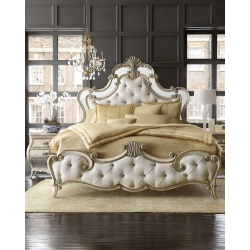 Elegant luxury hand-carved bed with painted design Mulyoharjo Furniture Exporter