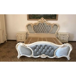 Painted and carved classic wood bed frame Mulyoharjo Furniture Hospitality