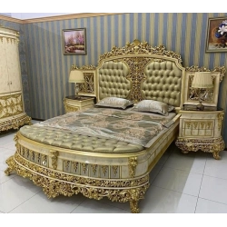 Timeless painted carved bed in classic style Mulyoharjo Furniture Manufacturer