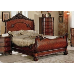 Painted carved bed classic style Mulyoharjo Furniture Villa