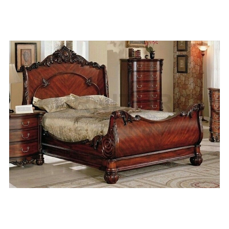 Painted carved bed classic style Mulyoharjo Furniture Villa