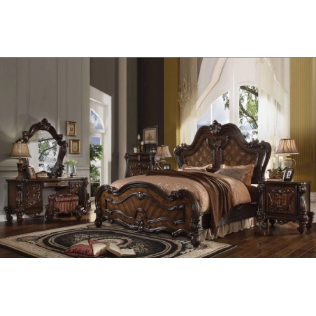 Handcrafted painted bed with ornate carvings Mulyoharjo Furniture Supplier