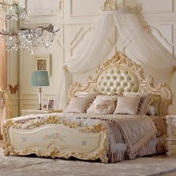 Luxury painted carved bed for classic interiors Mulyoharjo Furniture Villa