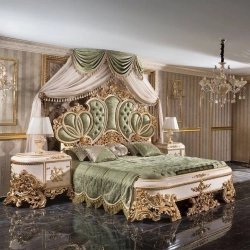 Classic carved bed with hand-painted accents Mulyoharjo Furniture Wholesale